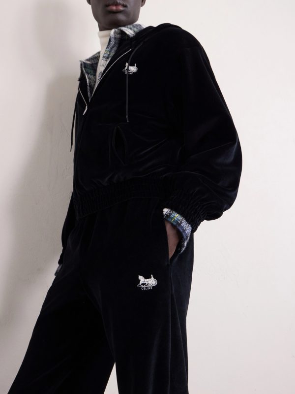 Straight-Leg Logo-Embroidered Cotton-Blend Velvet Sweatpants - CU Straight-Leg Logo-Embroidered Cotton-Blend Velvet Sweatpants - CU