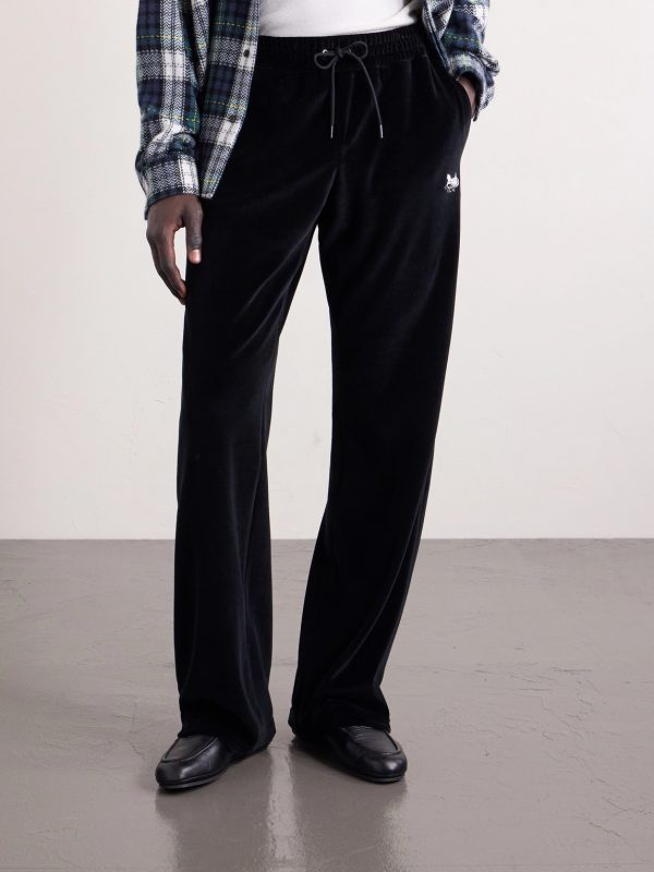 Straight-Leg Logo-Embroidered Cotton-Blend Velvet Sweatpants - FR Straight-Leg Logo-Embroidered Cotton-Blend Velvet Sweatpants - FR