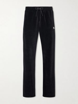 Straight-Leg Logo-Embroidered Cotton-Blend Velvet Sweatpants