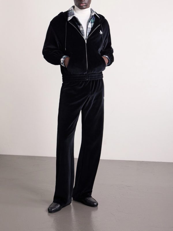 Straight-Leg Logo-Embroidered Cotton-Blend Velvet Sweatpants - OU Straight-Leg Logo-Embroidered Cotton-Blend Velvet Sweatpants - OU