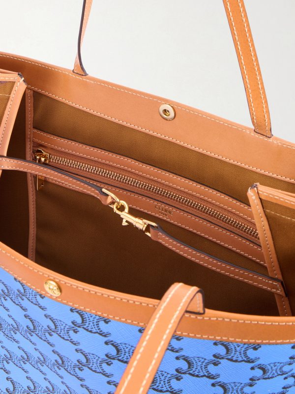 Triomphe Large Leather-Trimmed Logo-Print Coated-Canvas Tote Bag - E2 Triomphe Large Leather-Trimmed Logo-Print Coated-Canvas Tote Bag - E2