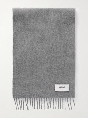 Logo-Appliquéd Fringed Cashmere Scarf Logo-Appliquéd Fringed Cashmere Scarf
