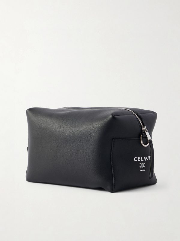 Logo-Print Leather Messenger Bag - BK