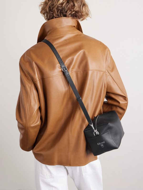Logo-Print Leather Messenger Bag - CU