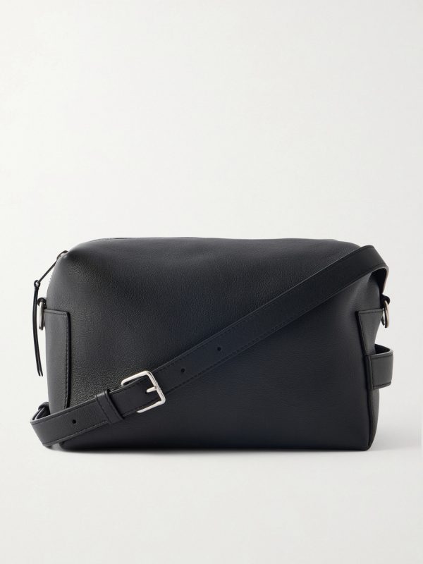 Logo-Print Leather Messenger Bag