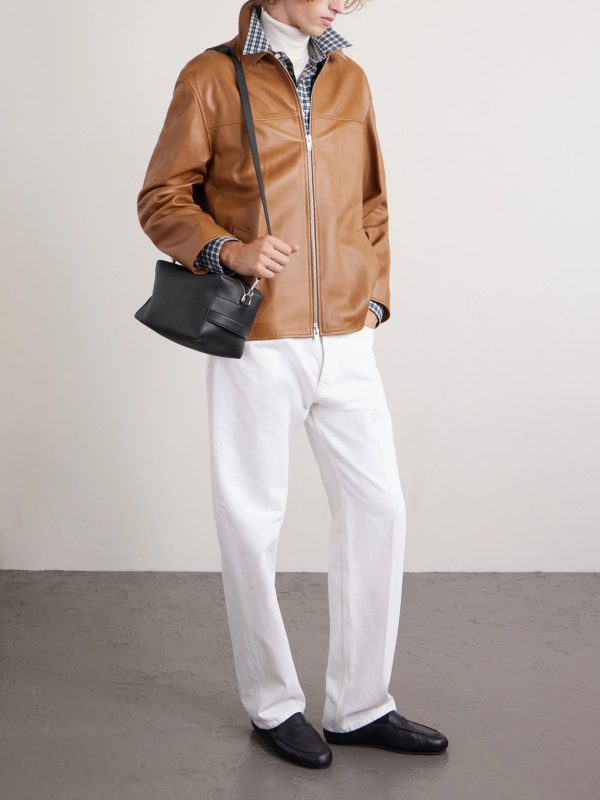 Logo-Print Leather Messenger Bag - OU