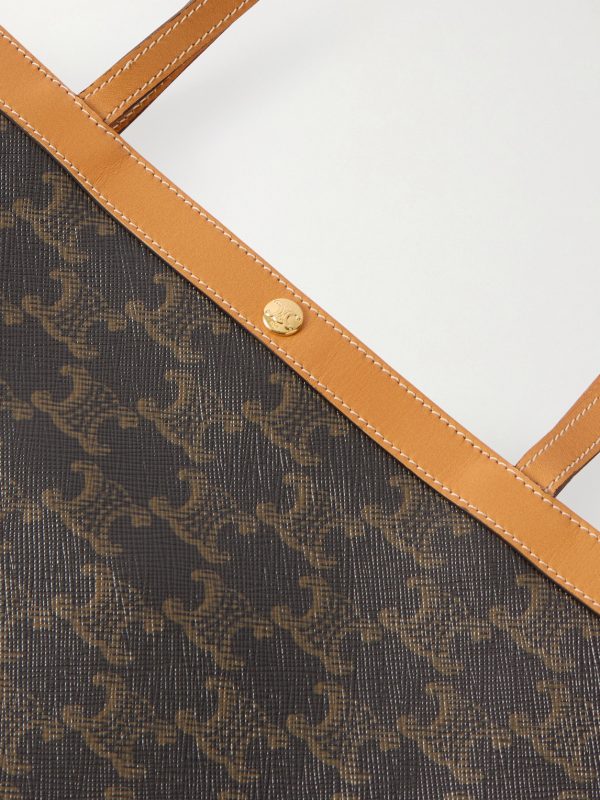 Triomphe Large Leather-Trimmed Logo-Print Coated-Canvas Tote Bag - E1 Triomphe Large Leather-Trimmed Logo-Print Coated-Canvas Tote Bag - E1