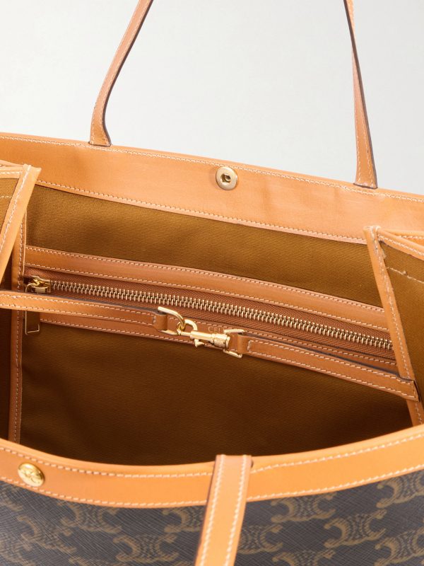 Triomphe Large Leather-Trimmed Logo-Print Coated-Canvas Tote Bag - E2 Triomphe Large Leather-Trimmed Logo-Print Coated-Canvas Tote Bag - E2