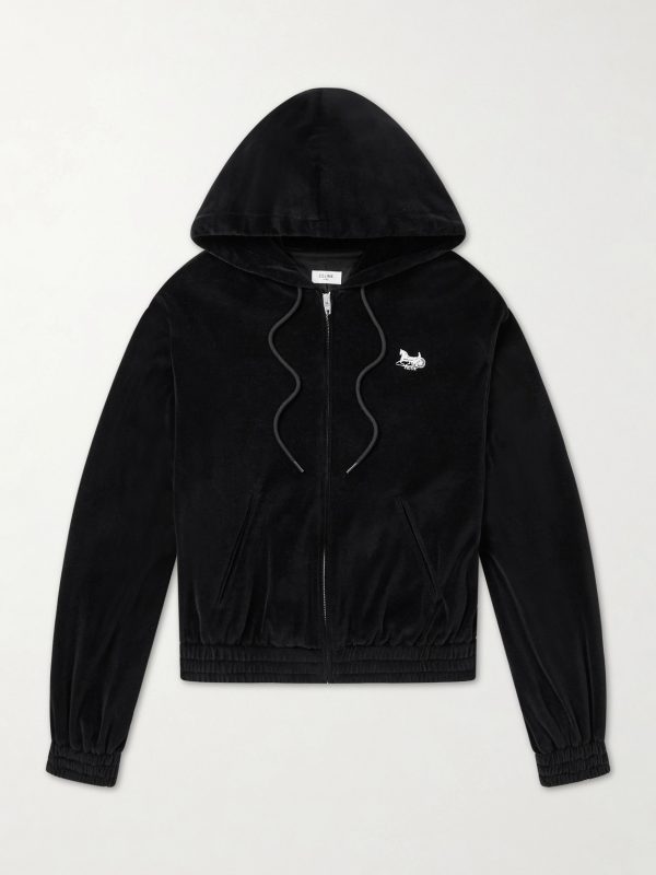 Logo-Embroidered Cotton-Blend Velour Zip-Up Hoodie