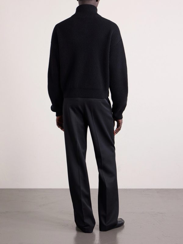 Logo-Embroidered Ribbed Wool Half-Zip Sweater - BK Logo-Embroidered Ribbed Wool Half-Zip Sweater - BK