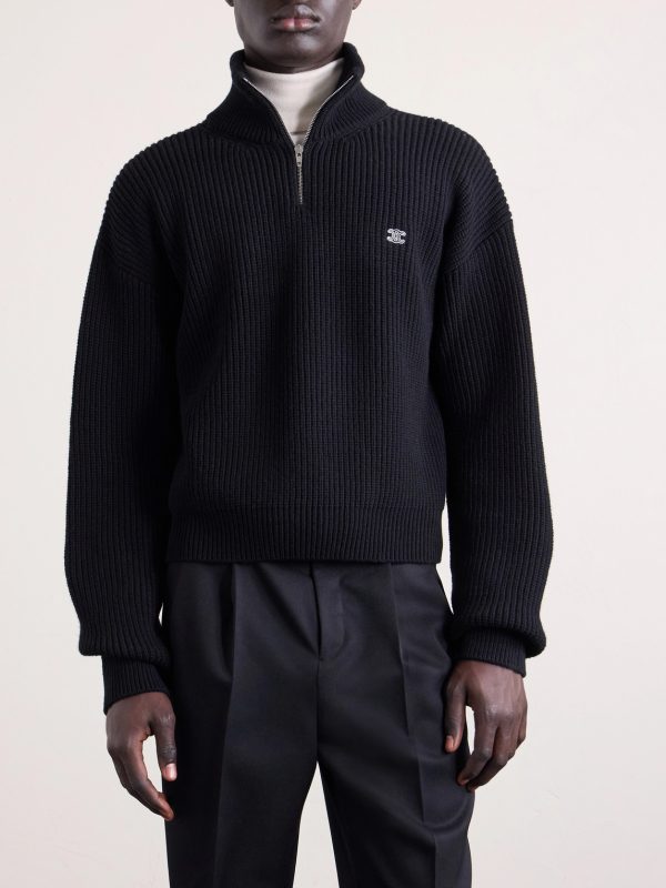 Logo-Embroidered Ribbed Wool Half-Zip Sweater - FR Logo-Embroidered Ribbed Wool Half-Zip Sweater - FR