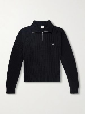 Logo-Embroidered Ribbed Wool Half-Zip Sweater Logo-Embroidered Ribbed Wool Half-Zip Sweater