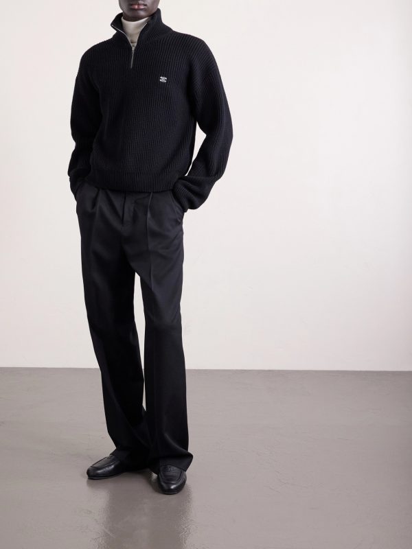 Logo-Embroidered Ribbed Wool Half-Zip Sweater - OU Logo-Embroidered Ribbed Wool Half-Zip Sweater - OU