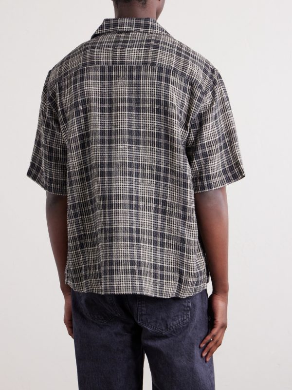 Camp-Collar Checked Seersucker Shirt - BK Camp-Collar Checked Seersucker Shirt - BK