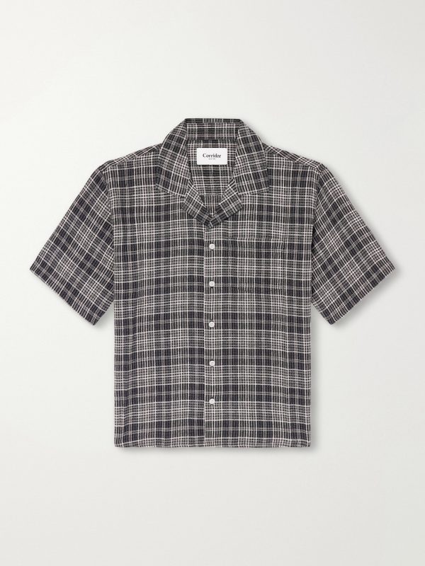 Camp-Collar Checked Seersucker Shirt Camp-Collar Checked Seersucker Shirt