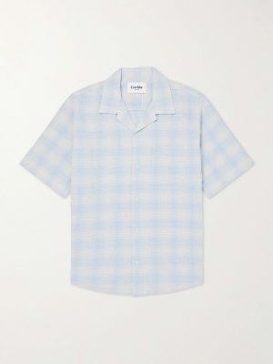 Camp-Collar Checked Cotton and Linen-Blend Shirt Camp-Collar Checked Cotton and Linen-Blend Shirt