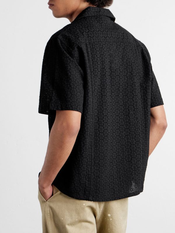 Camp-Collar Broderie Anglaise Cotton Shirt - BK