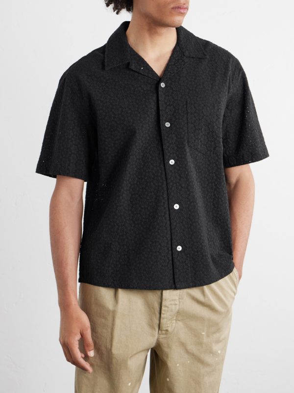 Camp-Collar Broderie Anglaise Cotton Shirt - FR