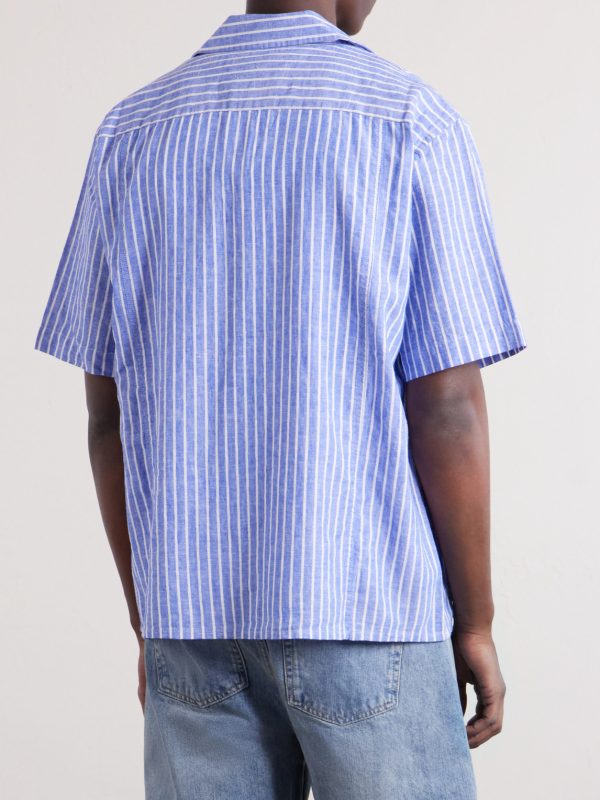 Camp-Collar Striped Linen and Cotton-Blend Shirt - BK Camp-Collar Striped Linen and Cotton-Blend Shirt - BK