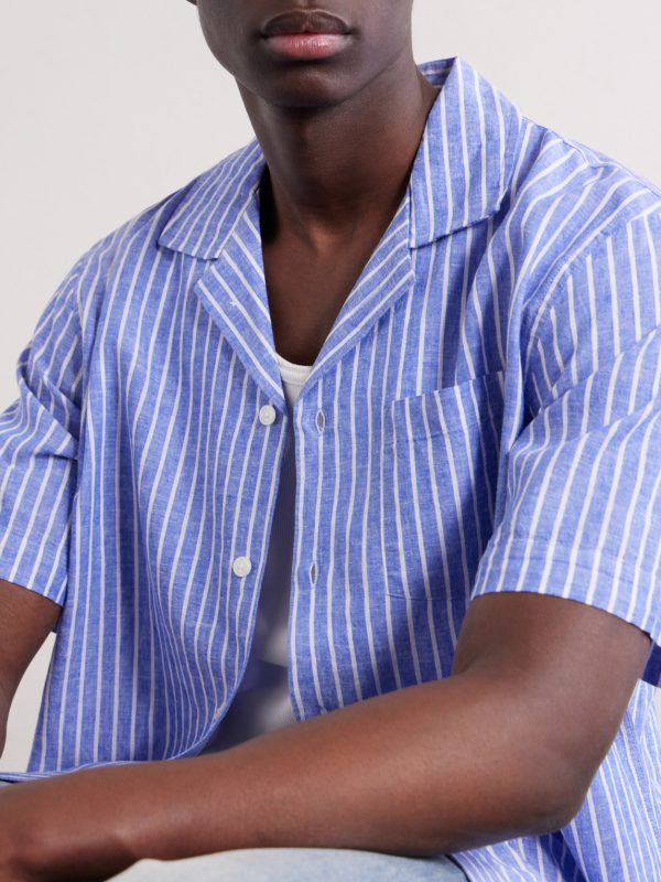 Camp-Collar Striped Linen and Cotton-Blend Shirt - CU Camp-Collar Striped Linen and Cotton-Blend Shirt - CU