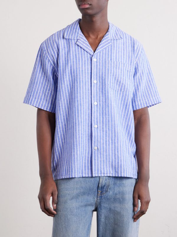 Camp-Collar Striped Linen and Cotton-Blend Shirt - FR Camp-Collar Striped Linen and Cotton-Blend Shirt - FR