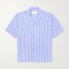 Camp-Collar Striped Linen and Cotton-Blend Shirt Camp-Collar Striped Linen and Cotton-Blend Shirt