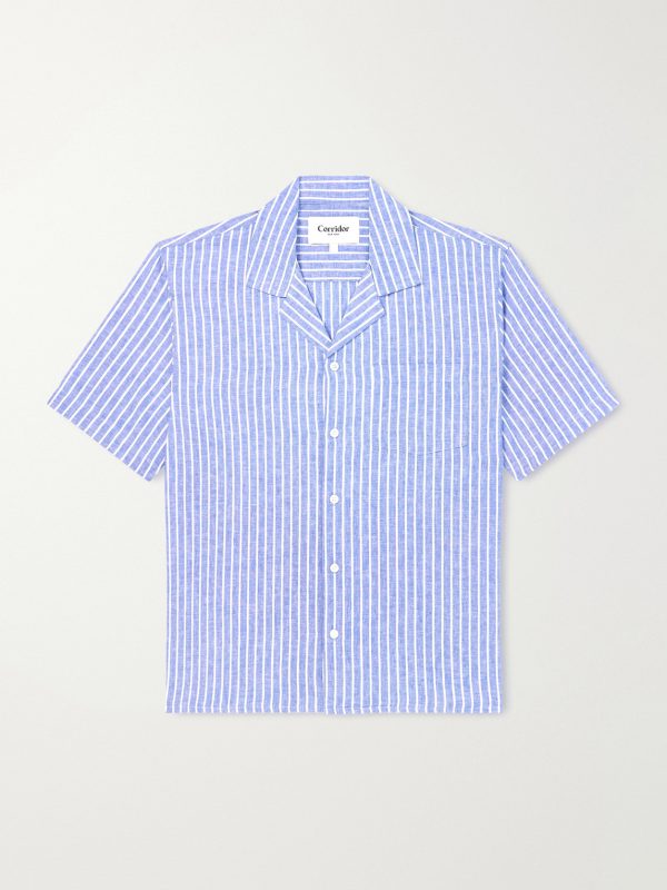 Camp-Collar Striped Linen and Cotton-Blend Shirt Camp-Collar Striped Linen and Cotton-Blend Shirt