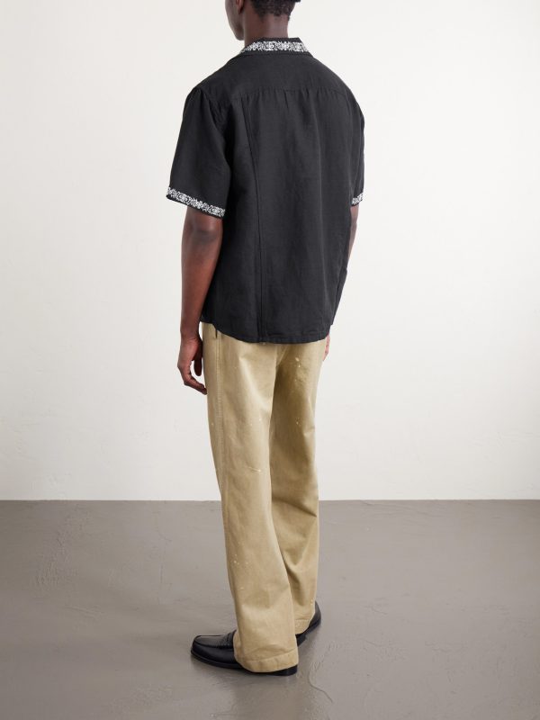 Harmony Camp-Collar Embroidered Linen and Cotton-Blend Shirt - BK