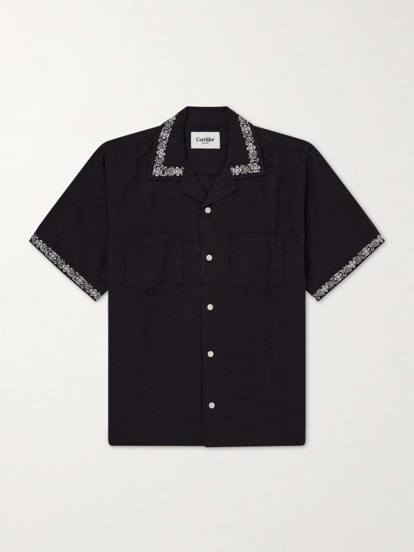 Harmony Camp-Collar Embroidered Linen and Cotton-Blend Shirt