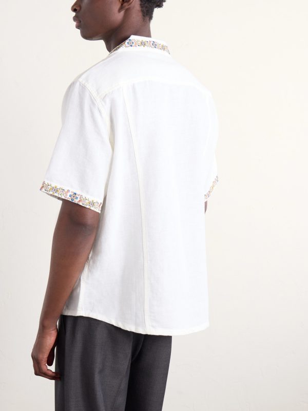 Harmony Camp-Collar Embroidered Linen and Cotton-Blend Shirt - BK