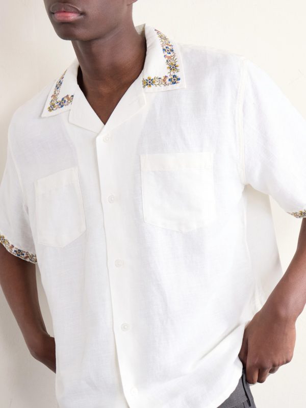 Harmony Camp-Collar Embroidered Linen and Cotton-Blend Shirt - CU
