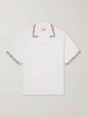 Harmony Camp-Collar Embroidered Linen and Cotton-Blend Shirt Harmony Camp-Collar Embroidered Linen and Cotton-Blend Shirt