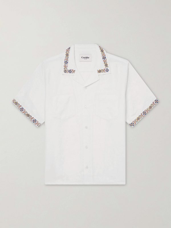 Harmony Camp-Collar Embroidered Linen and Cotton-Blend Shirt