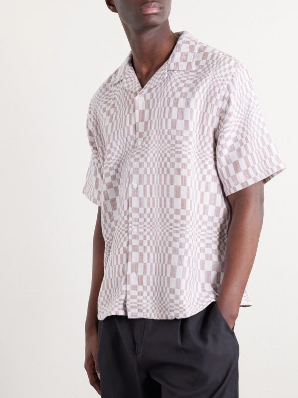 High Focus Camp-Collar Checked Cotton Shirt - FR