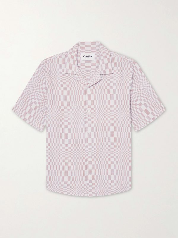 High Focus Camp-Collar Checked Cotton Shirt