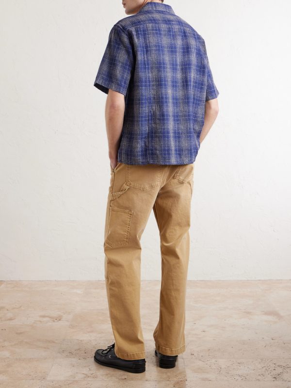 Camp-Collar Checked Cotton and Linen-Blend Gauze Shirt - BK