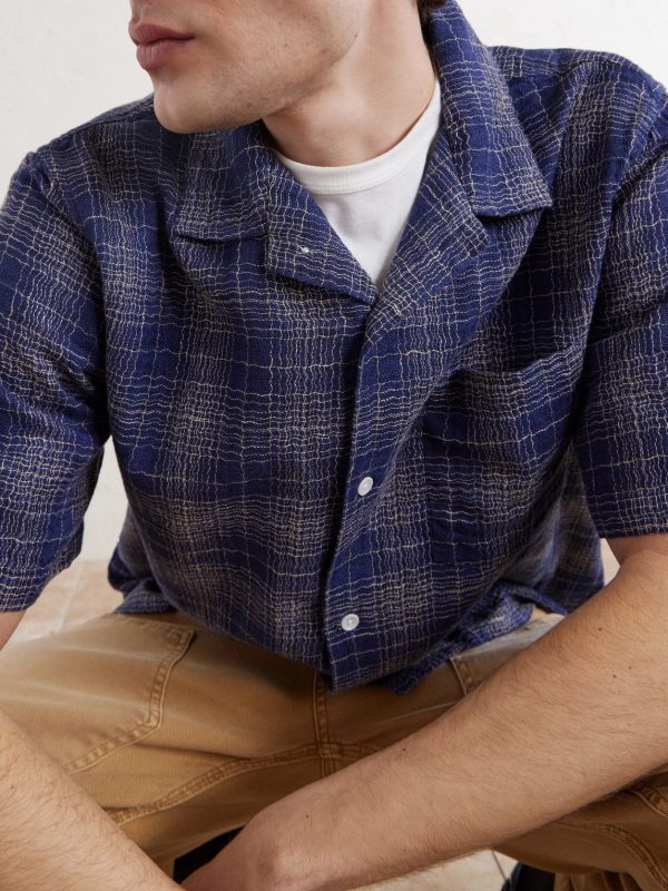 Camp-Collar Checked Cotton and Linen-Blend Gauze Shirt - CU