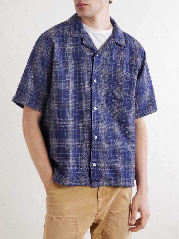 Camp-Collar Checked Cotton and Linen-Blend Gauze Shirt - FR