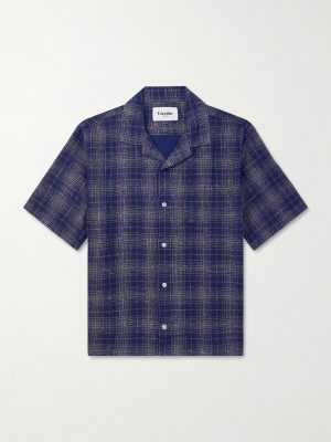Camp-Collar Checked Cotton and Linen-Blend Gauze Shirt Camp-Collar Checked Cotton and Linen-Blend Gauze Shirt