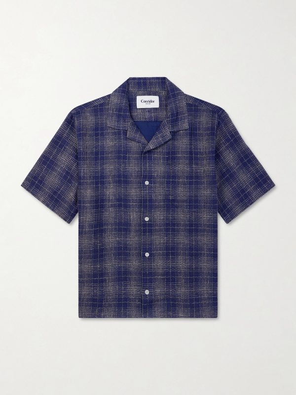 Camp-Collar Checked Cotton and Linen-Blend Gauze Shirt