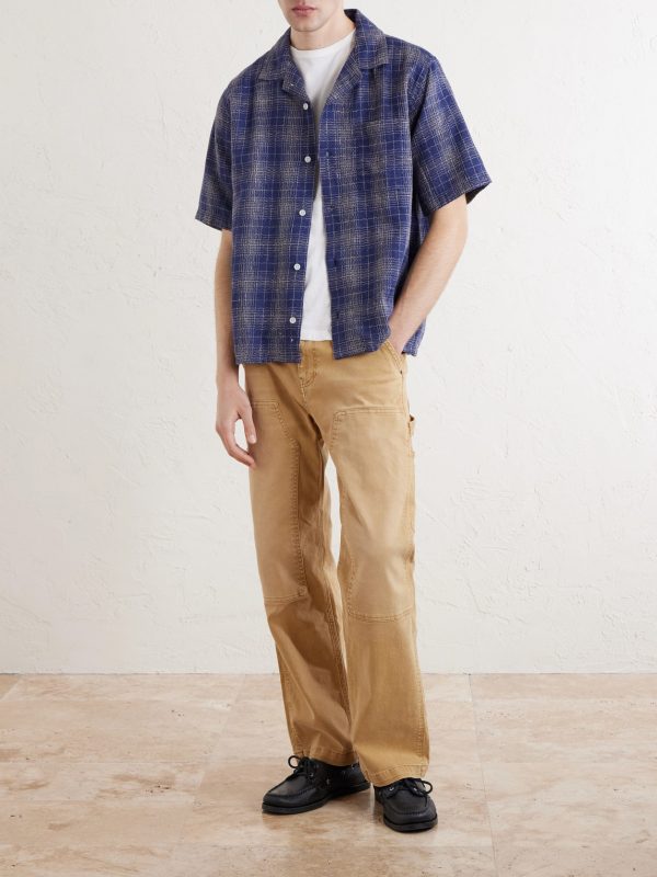 Camp-Collar Checked Cotton and Linen-Blend Gauze Shirt - OU