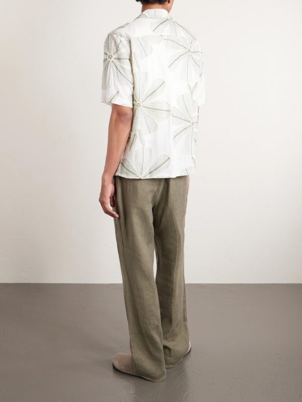 Camp-Collar Floral-Appliquéd Poplin Shirt - BK Camp-Collar Floral-Appliquéd Poplin Shirt - BK