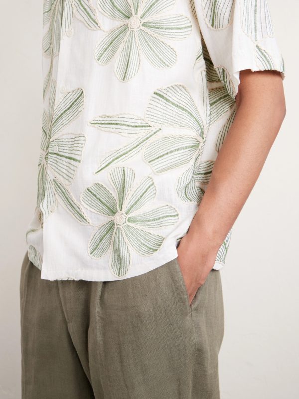 Camp-Collar Floral-Appliquéd Poplin Shirt - CU Camp-Collar Floral-Appliquéd Poplin Shirt - CU