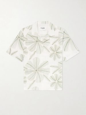 Camp-Collar Floral-Appliquéd Poplin Shirt Camp-Collar Floral-Appliquéd Poplin Shirt