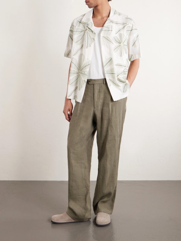 Camp-Collar Floral-Appliquéd Poplin Shirt - OU Camp-Collar Floral-Appliquéd Poplin Shirt - OU