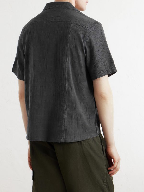 Convertible-Collar Checked Cotton Shirt - BK Convertible-Collar Checked Cotton Shirt - BK