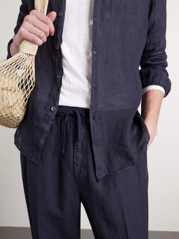 Mattia Straight-Leg Linen Drawstring Trousers - CU