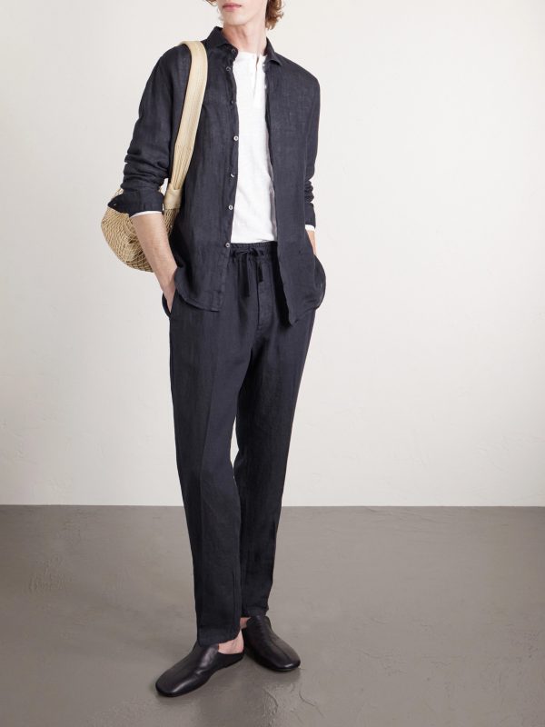 Mattia Straight-Leg Linen Drawstring Trousers - OU