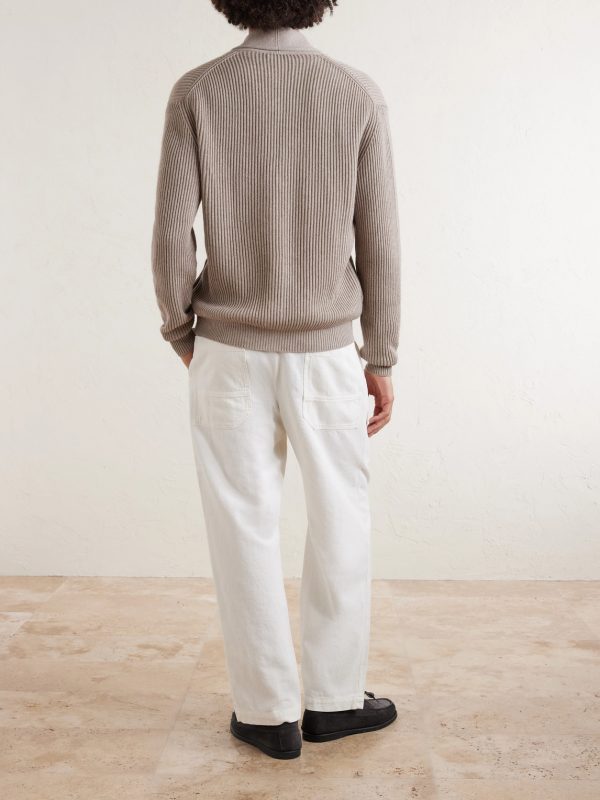 Shawl-Collar Ribbed Cotton and Cashmere-Blend Cardigan - BK Shawl-Collar Ribbed Cotton and Cashmere-Blend Cardigan - BK