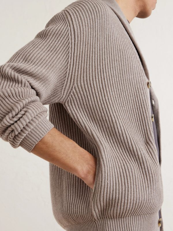Shawl-Collar Ribbed Cotton and Cashmere-Blend Cardigan - CU Shawl-Collar Ribbed Cotton and Cashmere-Blend Cardigan - CU